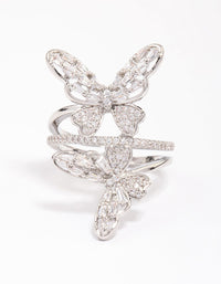 Rhodium Double Butterfly Ring - link has visual effect only