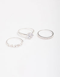 Silver Plated Cubic Zirconia Round Stone Ring Pack - link has visual effect only