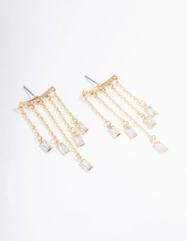 Gold Plated Chain & Baguette Drop Earrings