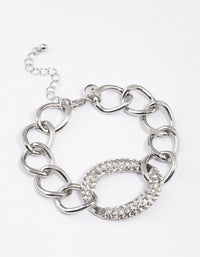 Rhodium Chain Loop Diamante Oval Bracelet - link has visual effect only