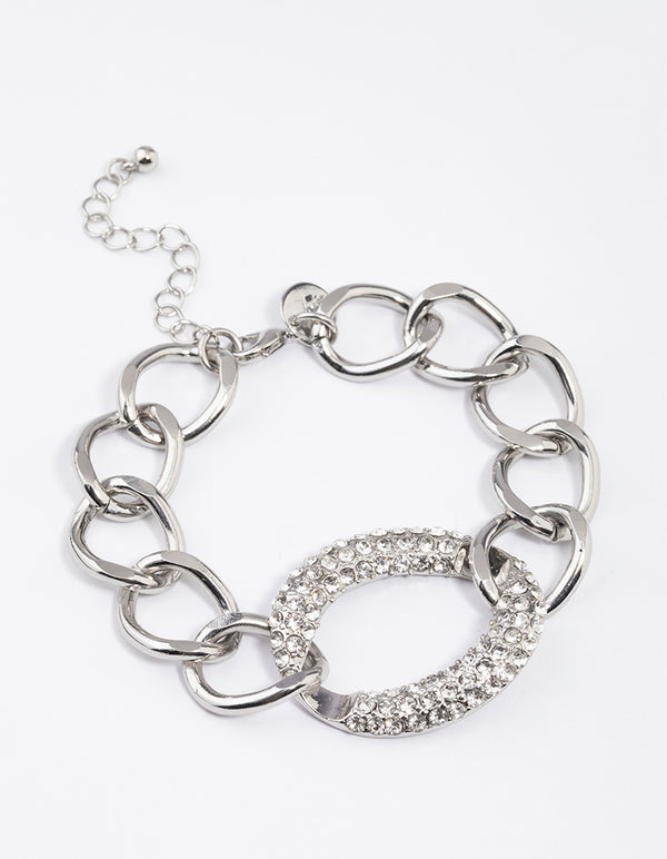 Rhodium Chain Loop Diamante Oval Bracelet