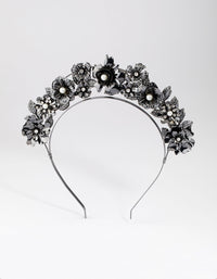 Gunmetal 3D Flower & Pearl Headband - link has visual effect only