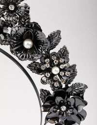 Gunmetal 3D Flower & Pearl Headband - link has visual effect only