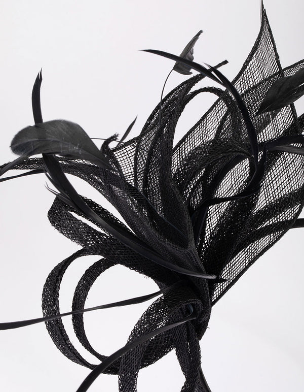 Black Sinamay Feather Mesh Fascinator - Lovisa