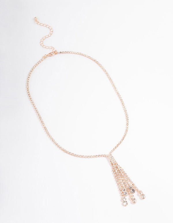Rose Gold Diamante Tassel Y-Shape Necklace - Lovisa
