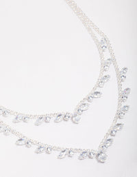 Silver Cubic Zirconia Double Layer Pear Stone Necklace - link has visual effect only
