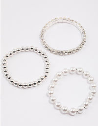 Silver Pearl & Diamante Strap Bracelet Pack - link has visual effect only