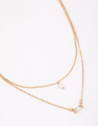 Gold Baguette Pearl Layered Necklace & Polishing Set - link has visual effect only