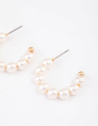 Gold Dainty Pearl Beaded Hoop Earrings - link has visual effect only