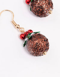 Gold Small Christmas Pudding Drop Earrings - link has visual effect only