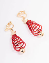 Red Spiral Christmas Tree Clip On Earrings - link has visual effect only