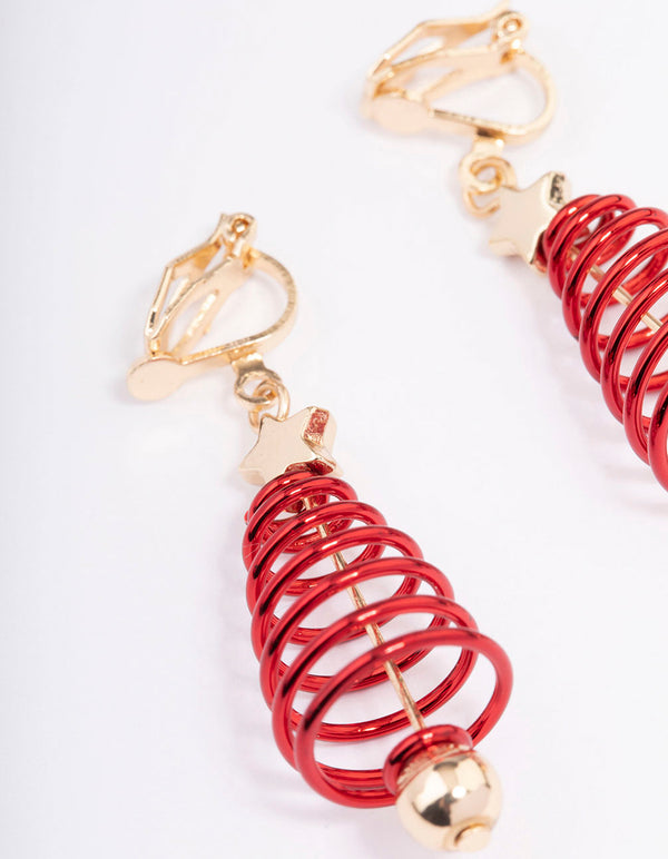 Red Spiral Christmas Tree Clip On Earrings Lovisa