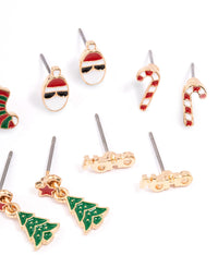 Gold HoHo & Santa Christmas Stud Earrings 5-Pack - link has visual effect only