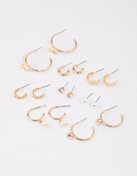 Gold Diamante & Pearl Butterfly Earrings 8-Pack - link has visual effect only