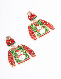 Gold Glitter Christmas Jumper Drop Earrings - link has visual effect only