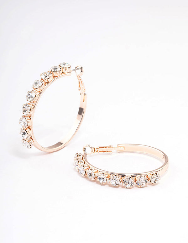 Rose Gold Round Diamante Medium Hoop Earrings - Lovisa