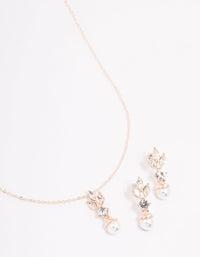 Rose Gold Leafy Diamante & Pearl Jewellery Set - link has visual effect only