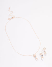 Rose Gold Leafy Diamante & Pearl Jewellery Set - link has visual effect only