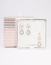 Silver Diamante Leaf Pearl Jewellery Set - link has visual effect only