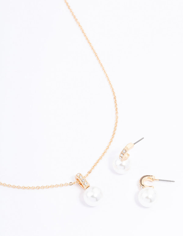 Gold Diamante Pearl Jewellery Set