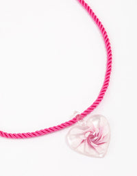 Gold & Pink Twisted Cord Flower Heart Pendant Necklace - link has visual effect only