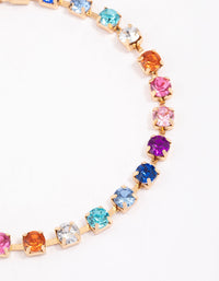 Gold Rainbow Diamante & Link Anklet - link has visual effect only