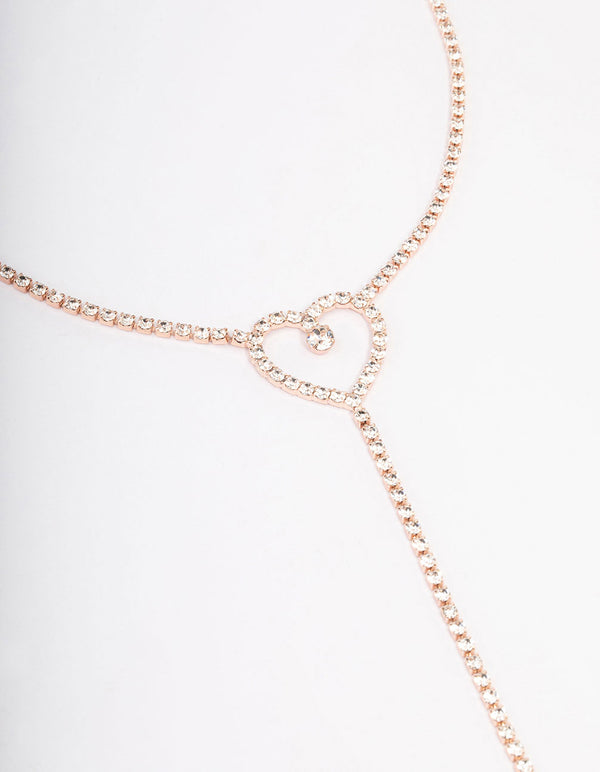 Rose Gold Diamante Heart Y-Shape Drop Necklace