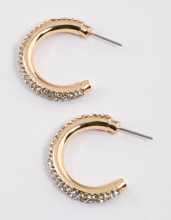 Gold Diamante Tube Hoop Earrings