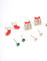 Kids Christmas Present Stud Earrings 6-Pack - link has visual effect only