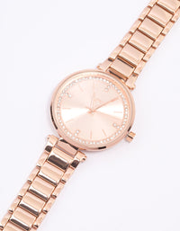 Rose Gold Coloured Crystal Dial Watch - link has visual effect only