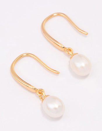 Rose Gold Plated Pearl Fish Hook Earrings