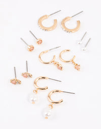 Gold Blush Diamante Pearl Earrings 6-Pack - link has visual effect only