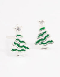 Sterling Silver Tinsel Christmas Tree Stud Earrings - link has visual effect only