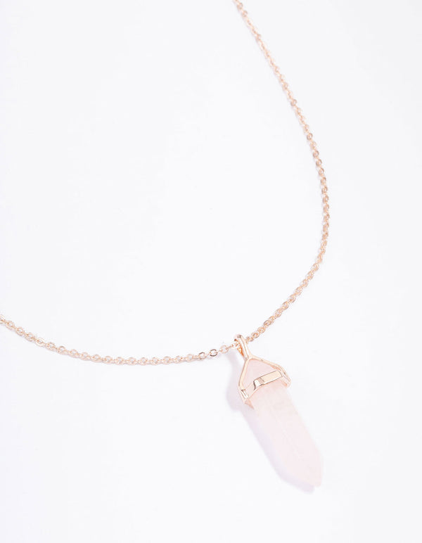 Rose Gold Semi-Precious Rose Quartz Statement Shard Necklace