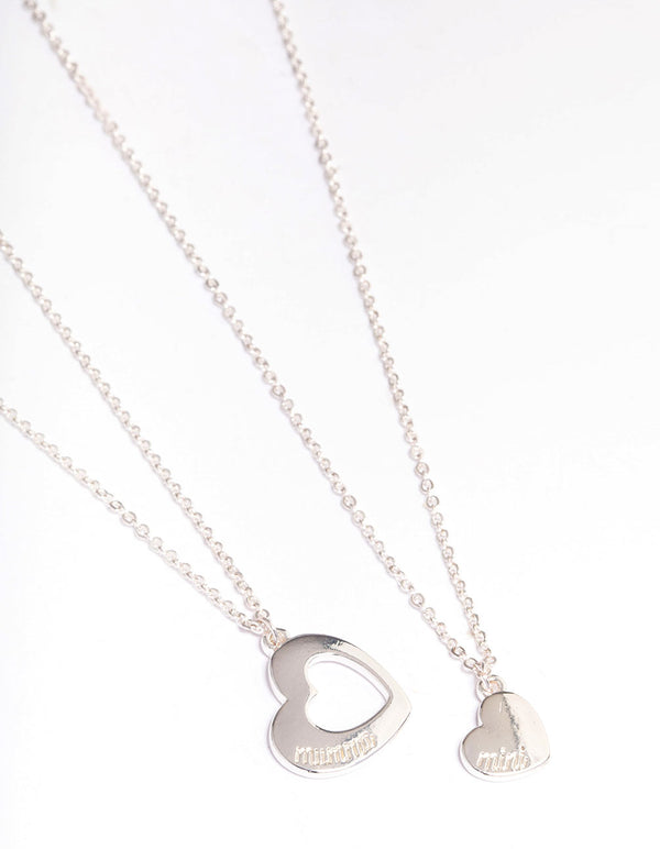 Silver 'Mumma' Script Mini Heart Necklace Pack