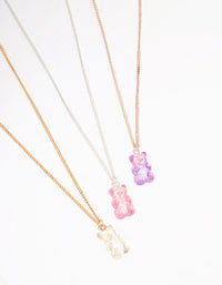 Pastel Holographic Teddy Bear Necklace 3-Pack - link has visual effect only