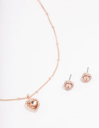 Rose Gold Heart Halo Ball Necklace & Stud Earring Pack - link has visual effect only