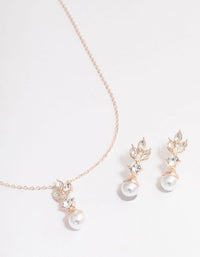 Rose Gold Leafy Diamante & Pearl Jewellery Set - link has visual effect only