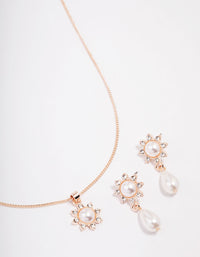 Rose Gold Pearl Flower Drop Jewellery Set - link has visual effect only