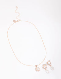 Rose Gold Pearl Flower Drop Jewellery Set - link has visual effect only