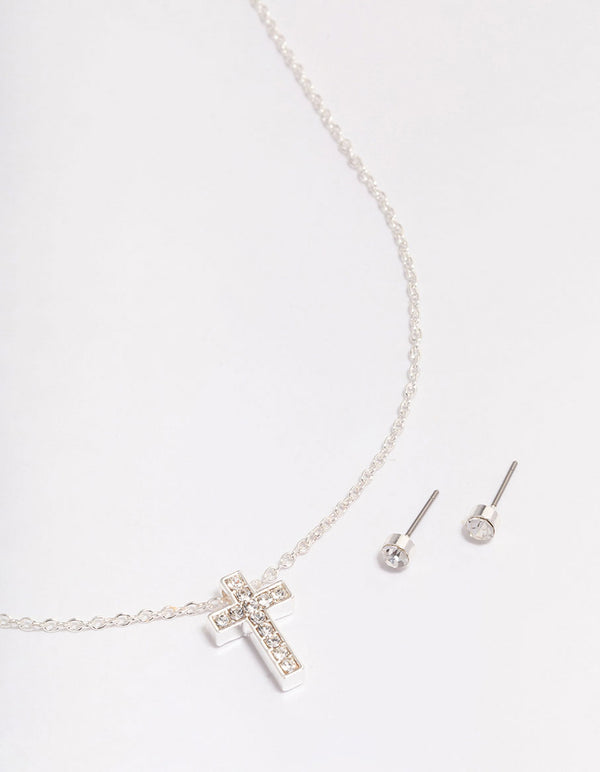 Silver Diamante Cross Jewellery Set