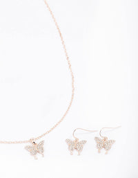 Rose Gold Pave Butterfly Jewellery Set - link has visual effect only
