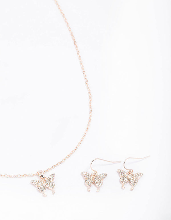 Rose Gold Pave Butterfly Jewellery Set