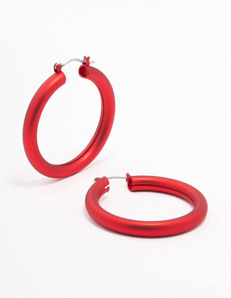 Red Pearlised Hoop Earrings - Lovisa