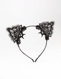 Black Fabric Lace Cat Ears Headband - link has visual effect only