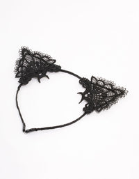 Black Fabric Lace Cat Ears Headband - link has visual effect only