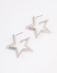 Rhodium Baguette Diamante Star Hoop Earrings - link has visual effect only