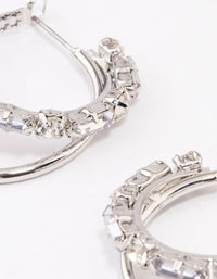 Rhodium Diamante Double Row Hoop Earrings - link has visual effect only