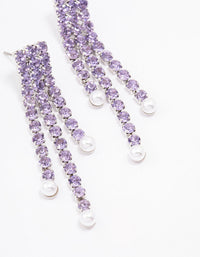 Purple Double Row Cupchain Pearl Drop Earrings - link has visual effect only