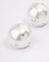 Diamante Encrusted Pearl Circle Stud Earrings - link has visual effect only